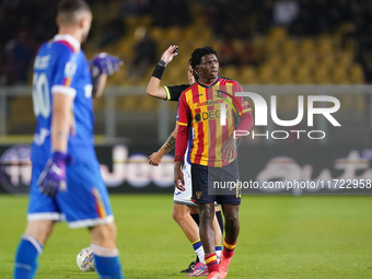 Patrick Dorgu of US Lecce is in action during the Serie A match between Lecce and Verona in Lecce, Italy, on October 29, 2024. (