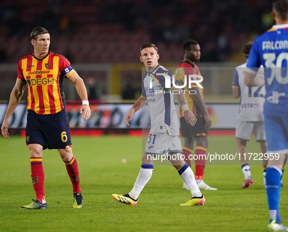 Tomas Suslov of Hellas Verona is in action during the Serie A match between Lecce and Verona in Lecce, Italy, on October 29, 2024. 