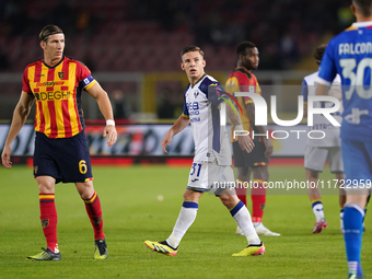 Tomas Suslov of Hellas Verona is in action during the Serie A match between Lecce and Verona in Lecce, Italy, on October 29, 2024. (