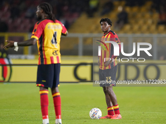 Patrick Dorgu of US Lecce is in action during the Serie A match between Lecce and Verona in Lecce, Italy, on October 29, 2024. (