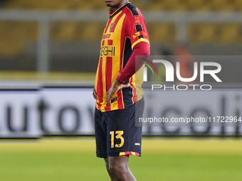 Patrick Dorgu of US Lecce is in action during the Serie A match between Lecce and Verona in Lecce, Italy, on October 29, 2024. (