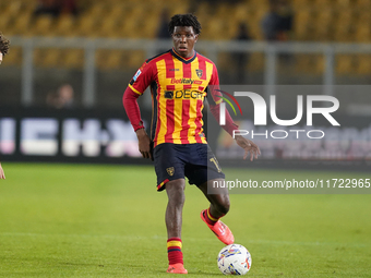 Patrick Dorgu of US Lecce is in action during the Serie A match between Lecce and Verona in Lecce, Italy, on October 29, 2024. (