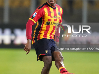 Patrick Dorgu of US Lecce is in action during the Serie A match between Lecce and Verona in Lecce, Italy, on October 29, 2024. (