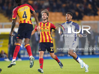 Antonino Gallo of US Lecce is in action during the Serie A match between Lecce and Verona in Lecce, Italy, on October 29, 2024. (