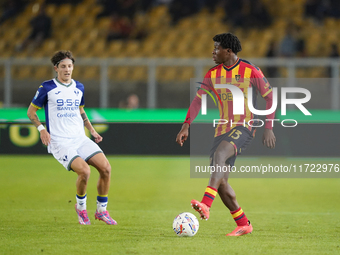 Patrick Dorgu of US Lecce is in action during the Serie A match between Lecce and Verona in Lecce, Italy, on October 29, 2024. (