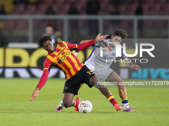 Patrick Dorgu of US Lecce is in action during the Serie A match between Lecce and Verona in Lecce, Italy, on October 29, 2024. (