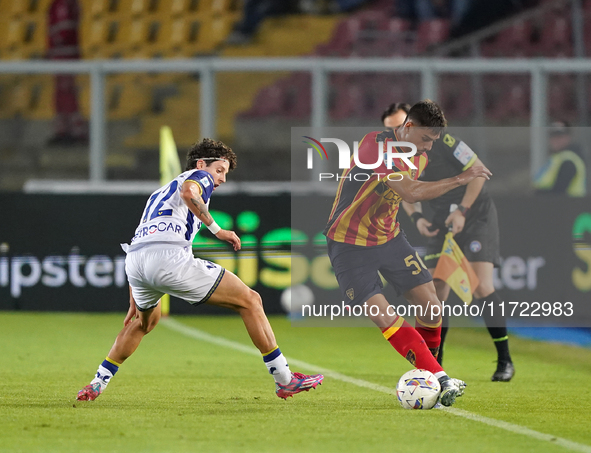 Domagoj Bradaric of Hellas Verona plays during the Serie A match between Lecce and Verona in Lecce, Italy, on October 29, 2024. 