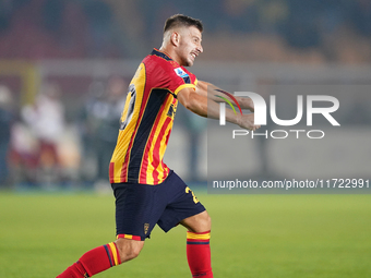 Ylber Ramadani of US Lecce gestures during the Serie A match between Lecce and Verona in Lecce, Italy, on October 29, 2024. (