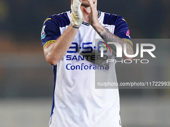 Players of Hellas Verona applaud the fans following the final whistle during the Serie A match between Lecce and Verona in Lecce, Italy, on...