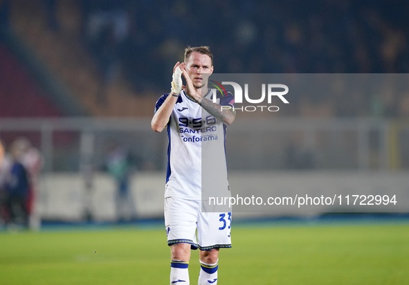 Players of Hellas Verona applaud the fans following the final whistle during the Serie A match between Lecce and Verona in Lecce, Italy, on...