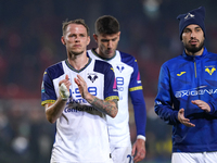 Players of Hellas Verona applaud the fans following the final whistle during the Serie A match between Lecce and Verona in Lecce, Italy, on...