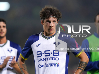 Players of Hellas Verona applaud the fans following the final whistle during the Serie A match between Lecce and Verona in Lecce, Italy, on...