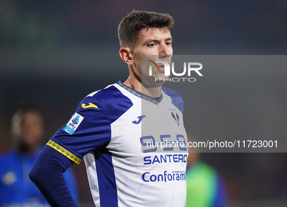 Players of Hellas Verona applaud the fans following the final whistle during the Serie A match between Lecce and Verona in Lecce, Italy, on...