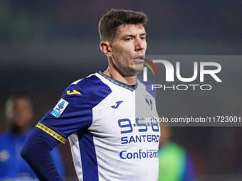 Players of Hellas Verona applaud the fans following the final whistle during the Serie A match between Lecce and Verona in Lecce, Italy, on...