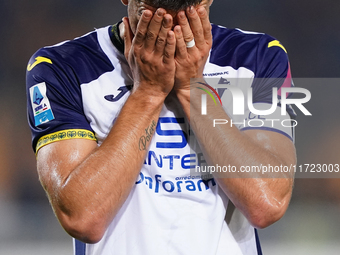 Players of Hellas Verona applaud the fans following the final whistle during the Serie A match between Lecce and Verona in Lecce, Italy, on...