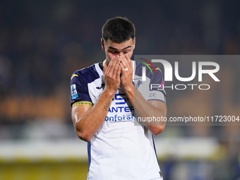 Players of Hellas Verona applaud the fans following the final whistle during the Serie A match between Lecce and Verona in Lecce, Italy, on...