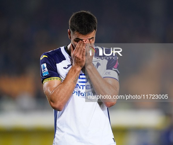 Players of Hellas Verona applaud the fans following the final whistle during the Serie A match between Lecce and Verona in Lecce, Italy, on...