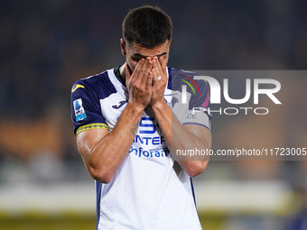 Players of Hellas Verona applaud the fans following the final whistle during the Serie A match between Lecce and Verona in Lecce, Italy, on...