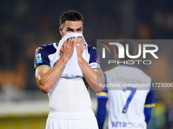 Players of Hellas Verona applaud the fans following the final whistle during the Serie A match between Lecce and Verona in Lecce, Italy, on...