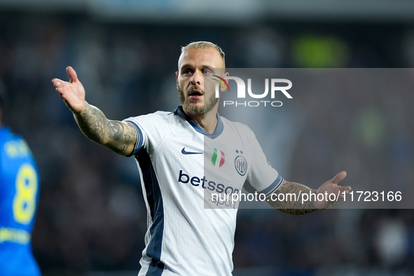 Federico Dimarco of FC Internazionale gestures during the Serie A Enilive match between Empoli FC and FC Internazionale at Stadio Carlo Cast...