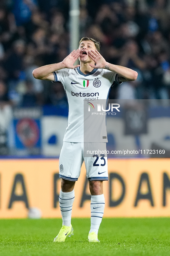 Nicolo' Barella of FC Internazionale yells during the Serie A Enilive match between Empoli FC and FC Internazionale at Stadio Carlo Castella...