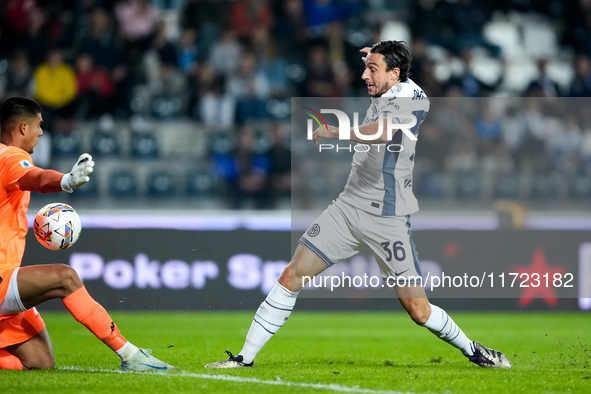 Matteo Darmian of FC Internazionale scores first goal after disallowed by VAR during the Serie A Enilive match between Empoli FC and FC Inte...