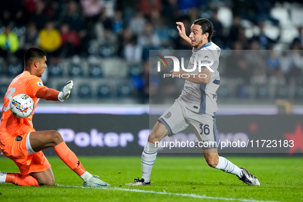 Matteo Darmian of FC Internazionale scores first goal after disallowed by VAR during the Serie A Enilive match between Empoli FC and FC Inte...