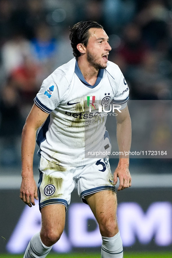 Matteo Darmian of FC Internazionale celebrates scoring first goal after disallowed by VAR during the Serie A Enilive match between Empoli FC...