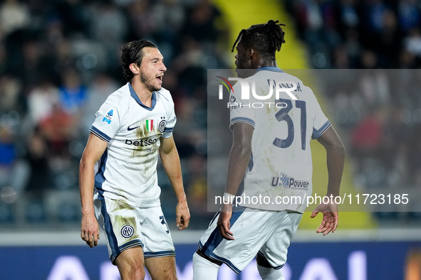 Matteo Darmian of FC Internazionale celebrates scoring first goal after disallowed by VAR during the Serie A Enilive match between Empoli FC...