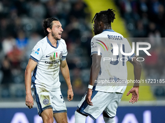 Matteo Darmian of FC Internazionale celebrates scoring first goal after disallowed by VAR during the Serie A Enilive match between Empoli FC...