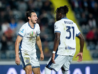 Matteo Darmian of FC Internazionale celebrates scoring first goal after disallowed by VAR during the Serie A Enilive match between Empoli FC...