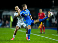 Federico Dimarco of FC Internazionale and Ola Solbakken of Empoli FC compete for the ball during the Serie A Enilive match between Empoli FC...