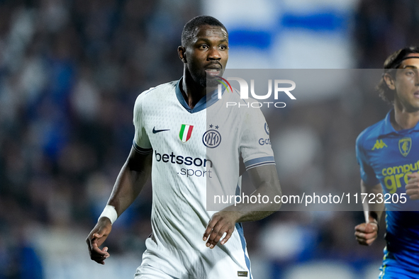 Marcus Thuram of FC Internazionale looks on during the Serie A Enilive match between Empoli FC and FC Internazionale at Stadio Carlo Castell...