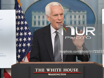 Chair of the Council of Economic Advisers Jared Bernstein speaks about the economic situation during a press briefing in Washington DC, USA,...