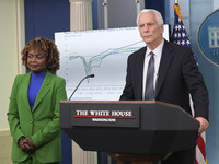 Chair of the Council of Economic Advisers Jared Bernstein speaks about the economic situation during a press briefing in Washington DC, USA,...