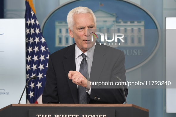 Chair of the Council of Economic Advisers Jared Bernstein speaks about the economic situation during a press briefing in Washington DC, USA,...