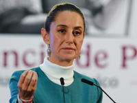 Mexico's President, Claudia Sheinbaum Pardo, speaks about the statement by the United States ambassador to Mexico, Ken Salazar, regarding th...