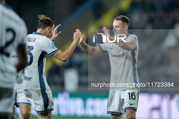 Davide Frattesi of FC Internazionale celebrates after scoring second goal during the Serie A Enilive match between Empoli FC and FC Internaz...