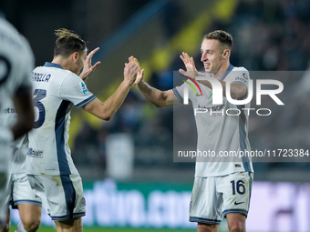 Davide Frattesi of FC Internazionale celebrates after scoring second goal during the Serie A Enilive match between Empoli FC and FC Internaz...