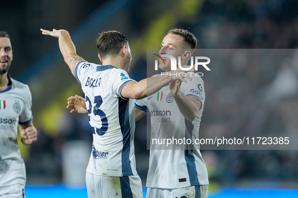 Davide Frattesi of FC Internazionale celebrates after scoring second goal during the Serie A Enilive match between Empoli FC and FC Internaz...