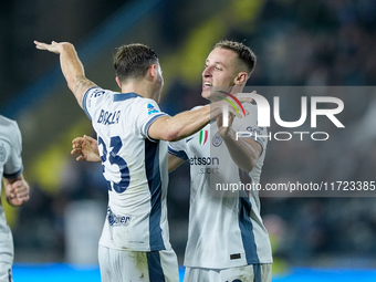 Davide Frattesi of FC Internazionale celebrates after scoring second goal during the Serie A Enilive match between Empoli FC and FC Internaz...