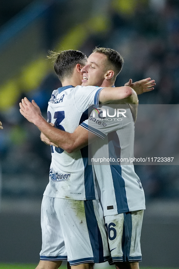 Davide Frattesi of FC Internazionale celebrates after scoring second goal during the Serie A Enilive match between Empoli FC and FC Internaz...