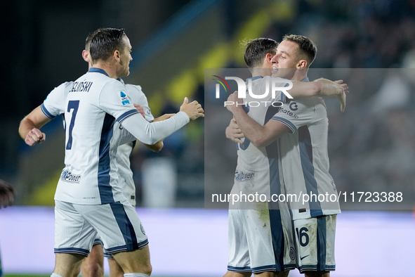 Davide Frattesi of FC Internazionale celebrates after scoring second goal during the Serie A Enilive match between Empoli FC and FC Internaz...