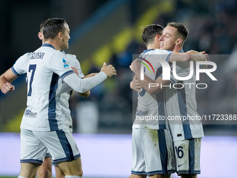 Davide Frattesi of FC Internazionale celebrates after scoring second goal during the Serie A Enilive match between Empoli FC and FC Internaz...