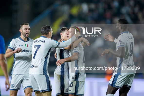 Davide Frattesi of FC Internazionale celebrates after scoring second goal during the Serie A Enilive match between Empoli FC and FC Internaz...