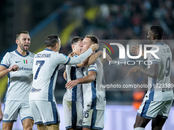 Davide Frattesi of FC Internazionale celebrates after scoring second goal during the Serie A Enilive match between Empoli FC and FC Internaz...