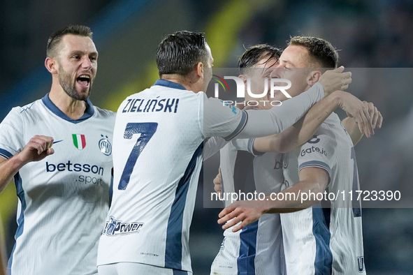 Davide Frattesi of FC Internazionale celebrates after scoring second goal during the Serie A Enilive match between Empoli FC and FC Internaz...