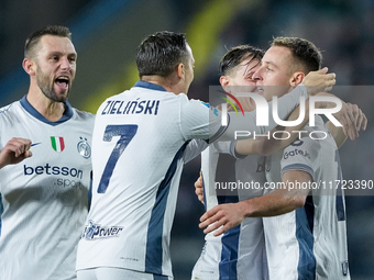 Davide Frattesi of FC Internazionale celebrates after scoring second goal during the Serie A Enilive match between Empoli FC and FC Internaz...