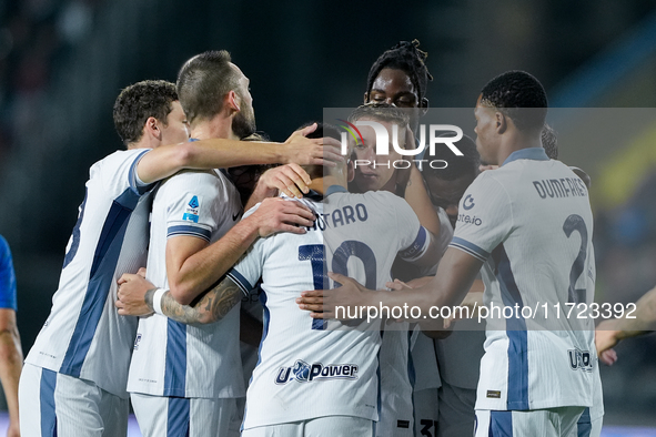 Davide Frattesi of FC Internazionale celebrates after scoring second goal during the Serie A Enilive match between Empoli FC and FC Internaz...