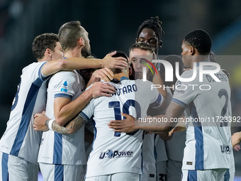 Davide Frattesi of FC Internazionale celebrates after scoring second goal during the Serie A Enilive match between Empoli FC and FC Internaz...